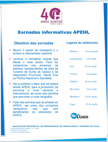 Portomarín acogerá una nueva jornada informativa de la APEHL sobre legislación relativa al sector 